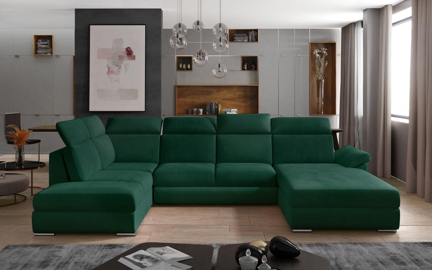Corner Sleeper Sofa Evanell 27 | size: Width: 336cm, Height: 102cm, Depth: 216cm | color: Green | image: 1 | variant: 1015634