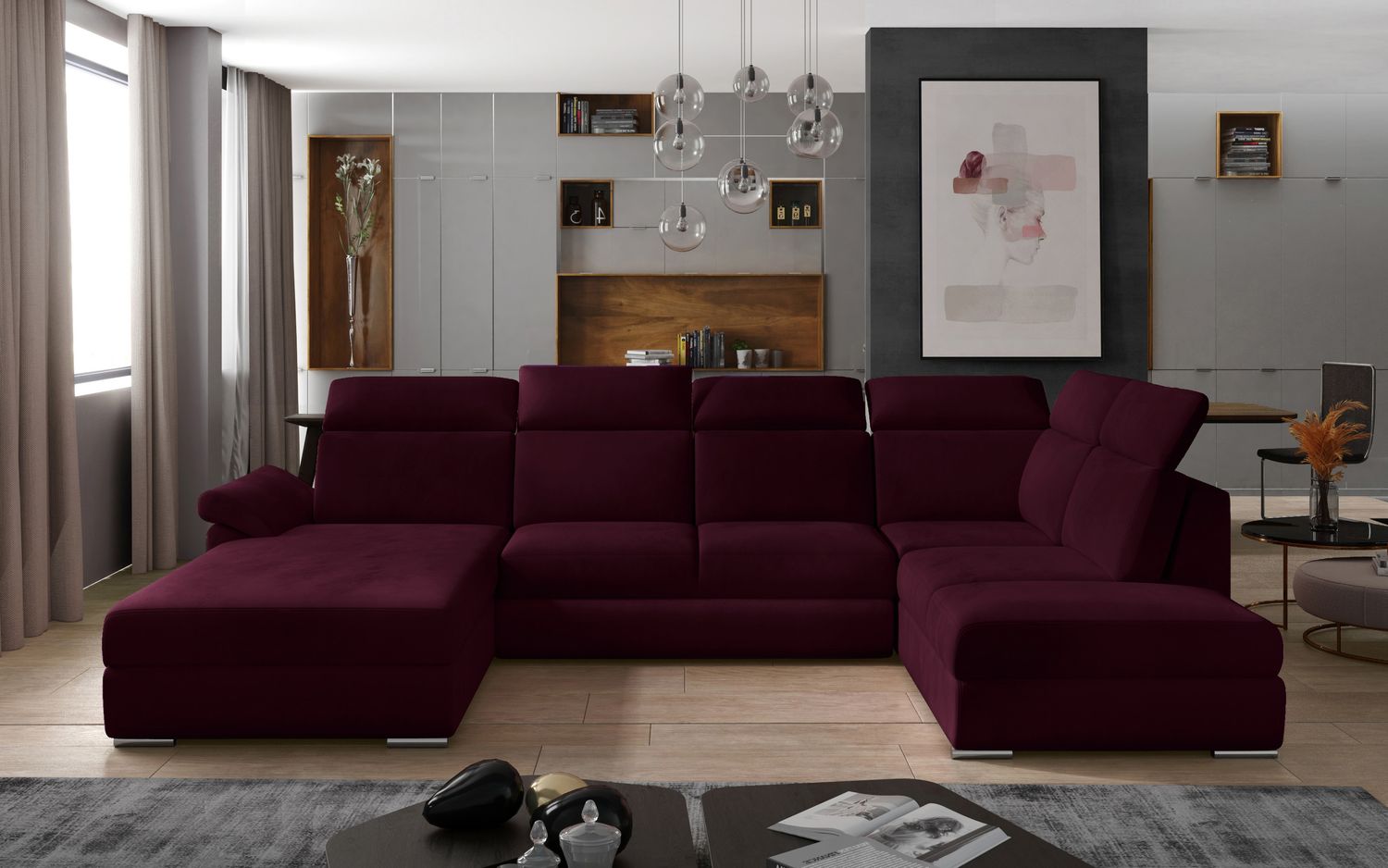 Corner Sleeper Sofa Evanell 35 | size: Width: 336cm, Height: 102cm, Depth: 216cm | color: Mat/Velvet | image: 1 | variant: 1015642