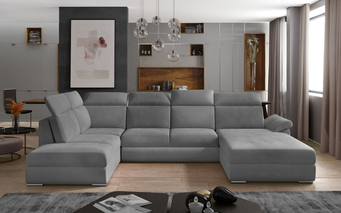 Corner Sleeper Sofa Evanell 37 | size: Width: 336cm, Height: 102cm, Depth: 216cm | color: Monolith | image: 1 | variant: 1015644