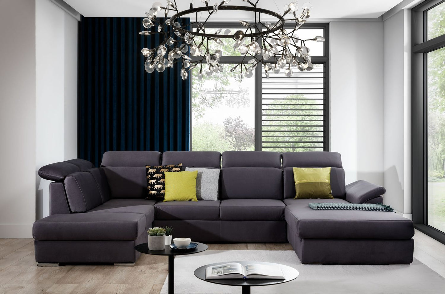 Corner Sleeper Sofa Evanell 38 | size: Width: 336cm, Height: 102cm, Depth: 216cm | color: Monolith | image: 1 | variant: 1015645