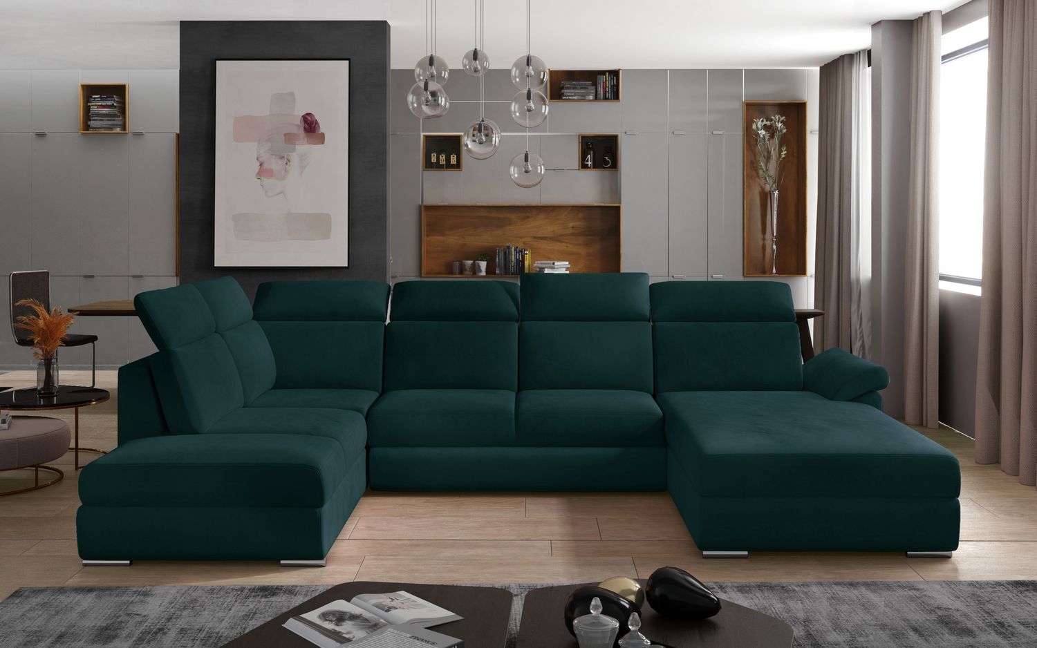 Corner Sleeper Sofa Evanell 40 | size: Width: 336cm, Height: 102cm, Depth: 216cm | color: Mat/Velvet | image: 1 | variant: 1015647