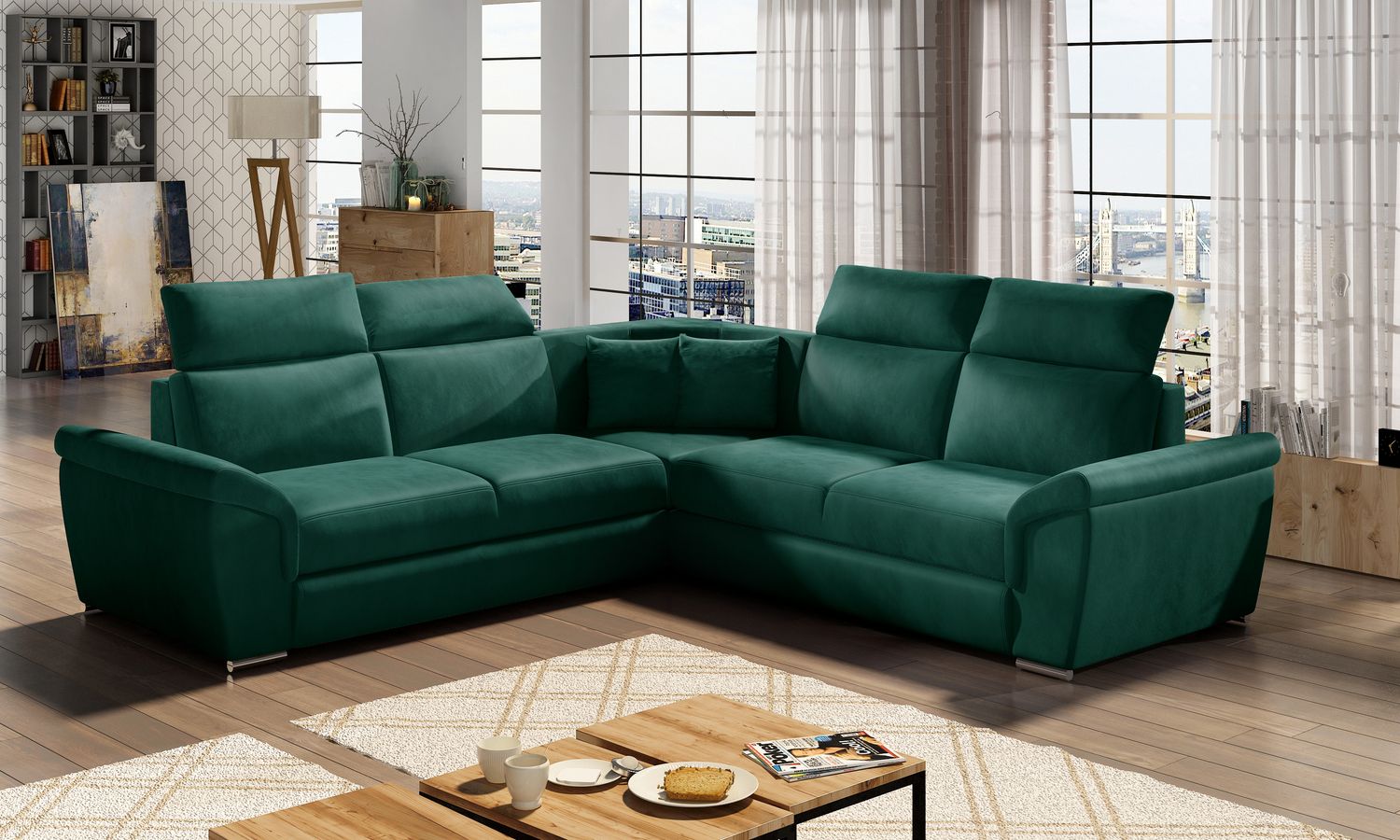 Corner Sleeper Sofa Federico 19 | size: Width: 268cm, Height: 102cm, Depth: 268cm | color: Green | image: 1 | variant: 1015709