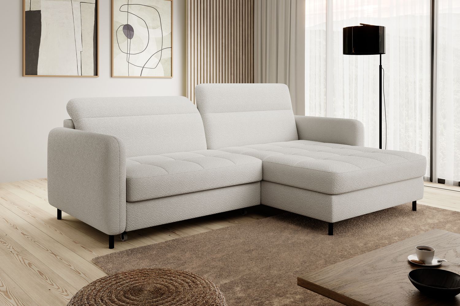 Corner Sleeper Sofa Gomsi 1 | size: Width: 228cm, Height: 100cm, Depth: 165cm | color: White | image: 1 | variant: 1013998