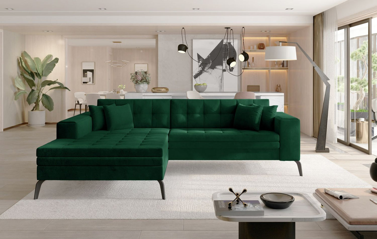 Corner Sleeper Sofa Grantown 22 | size: Width: 292cm, Height: 80cm, Depth: 196cm | color: Green | image: 1 | variant: 1017377