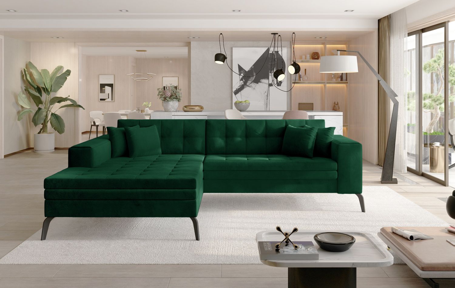 Corner Sleeper Sofa Grantown 22 | size: Width: 292cm, Height: 80cm, Depth: 196cm | color: Green | image: 1 | variant: 1017377