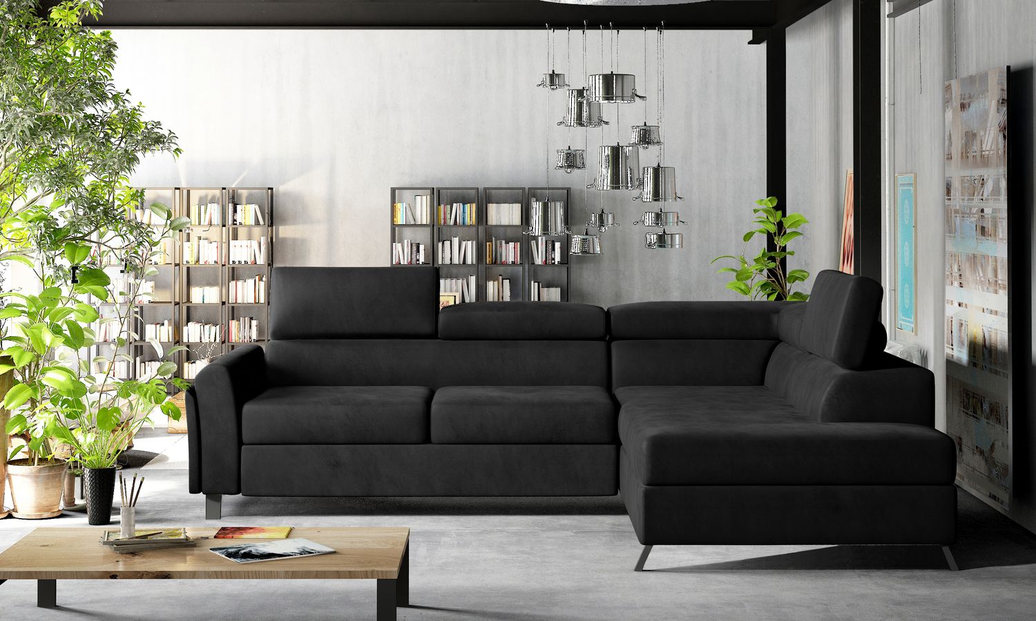 Corner Sleeper Sofa Kairos 1 | size: Width: 265cm, Height: 95cm, Depth: 200cm | color: Mat/Velvet | image: 1 | variant: 1015728