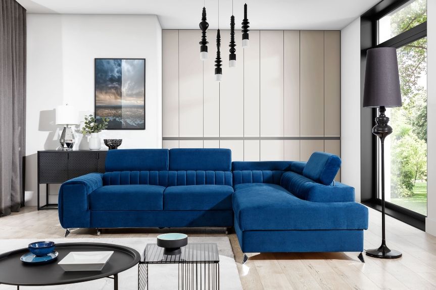 Corner Sleeper Sofa Laurence 7 | size: Width: 275cm, Height: 98cm, Depth: 205cm | color: Blue | image: 0 | variant: 1012669
