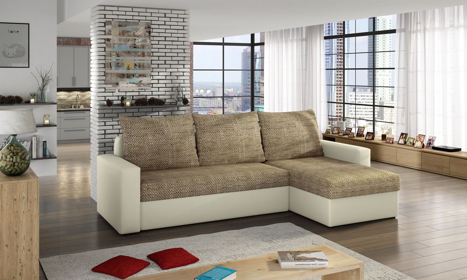 Corner Sleeper Sofa Livio 18 | size: Width: 237cm, Height: 90cm, Depth: 57cm | color: Berlin/Soft | image: 1 | variant: 1015883
