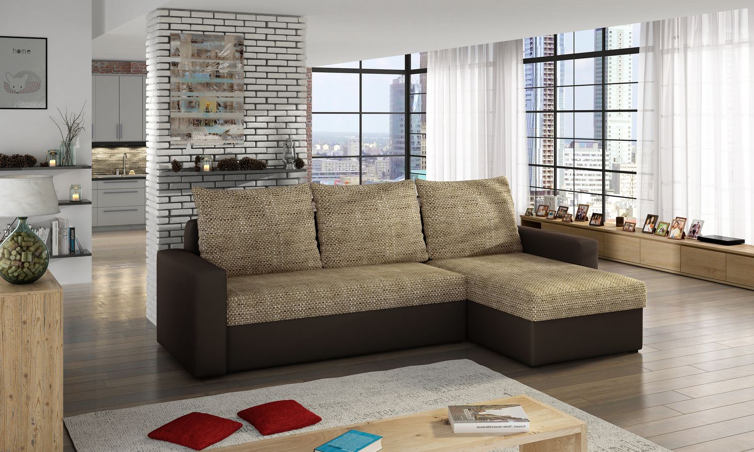 Corner Sleeper Sofa Livio 19 | size: Width: 237cm, Height: 90cm, Depth: 57cm | color: Berlin/Soft | image: 1 | variant: 1015884