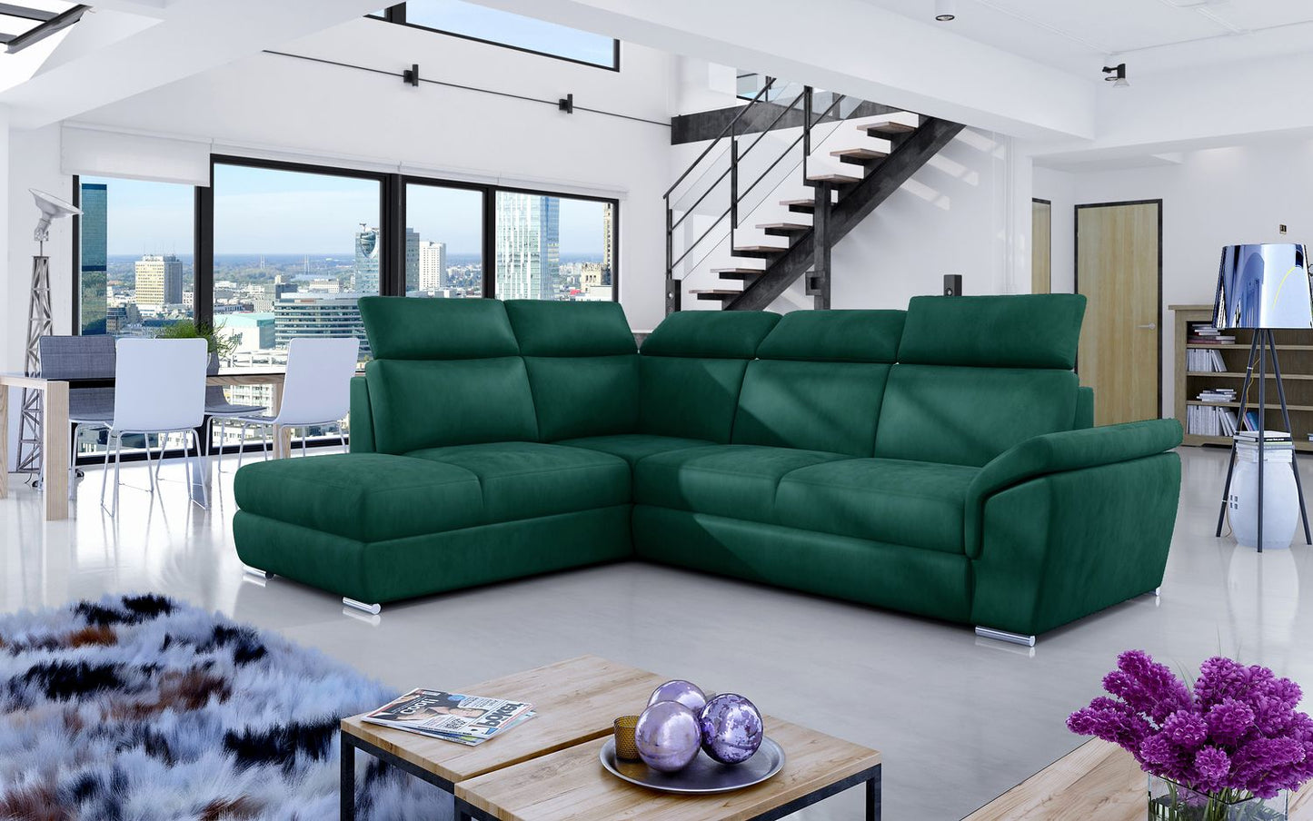 Corner Sleeper Sofa Loreto 36 | size: Width: 260cm, Height: 102cm, Depth: 60cm | color: Green | image: 1 | variant: 1015925