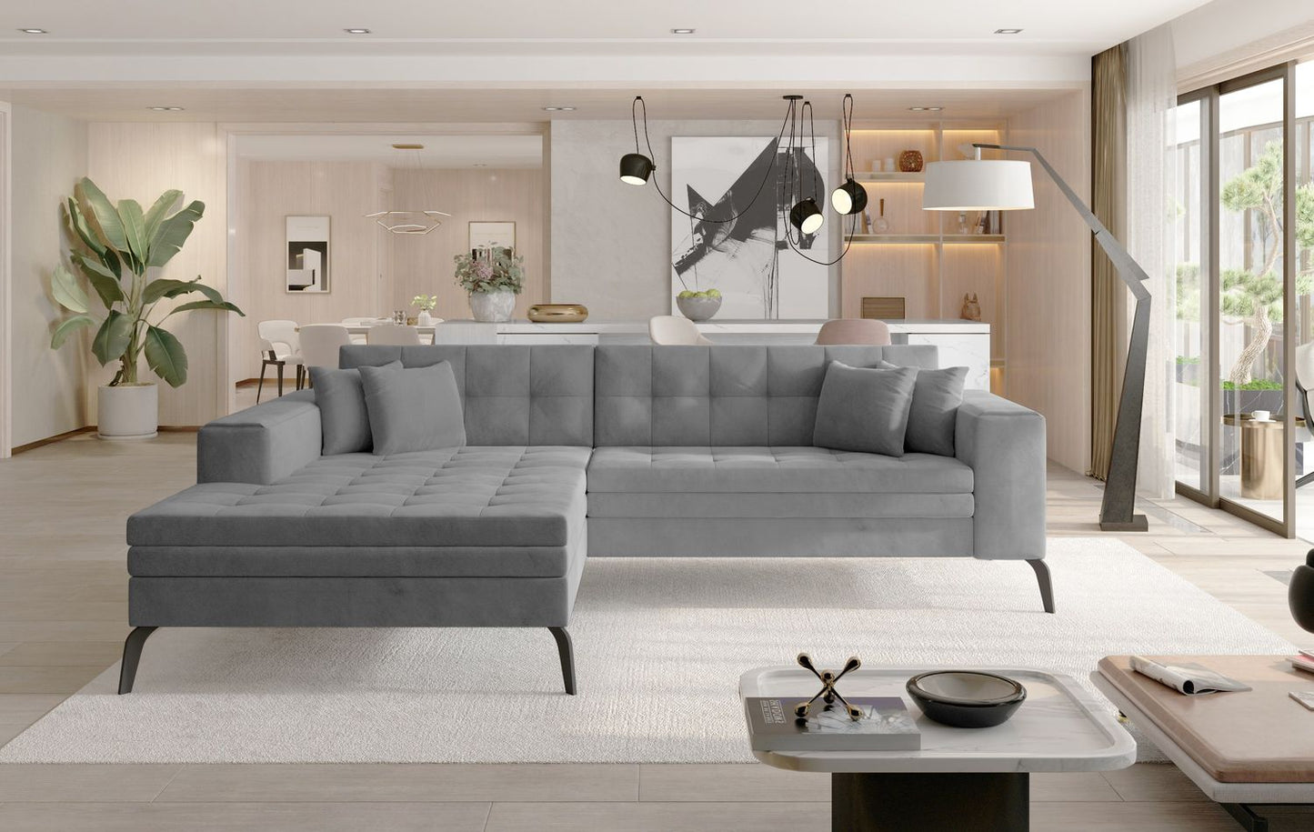 Corner Sleeper Sofa Solange 24 | size: Width: 292cm, Height: 80cm, Depth: 196cm | color: Monolith | image: 1 | variant: 1016433