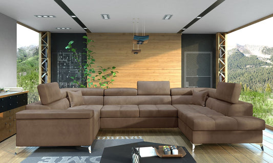 Corner Sleeper Sofa Thiago 12 | size: Width: 208cm, Height: 88cm, Depth: 43cm | color: Beige | image: 1 | variant: 1016480
