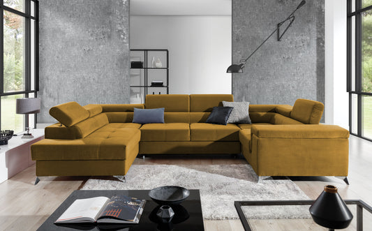 Corner Sleeper Sofa Thiago 49 | size: Width: 208cm, Height: 88cm, Depth: 43cm | color: Yellow | image: 1 | variant: 1016517