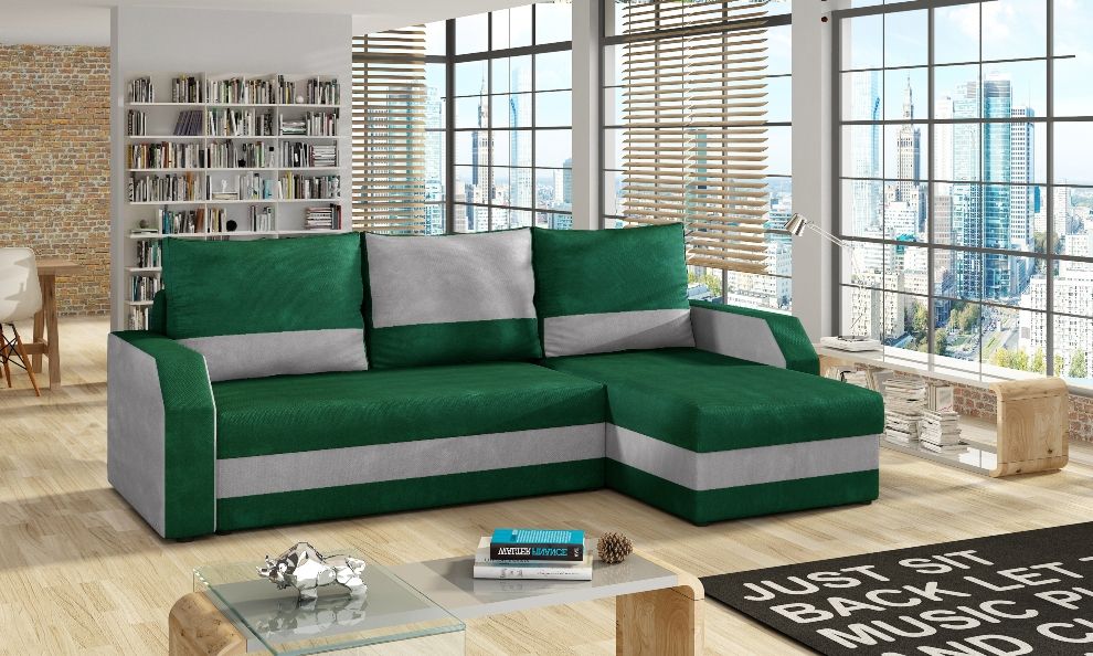 Corner Sleeper Sofa Warwick | size: Width: 237cm, Height: 90cm, Depth: 150cm | color: Grey/Green | image: 0 | variant: 1008940