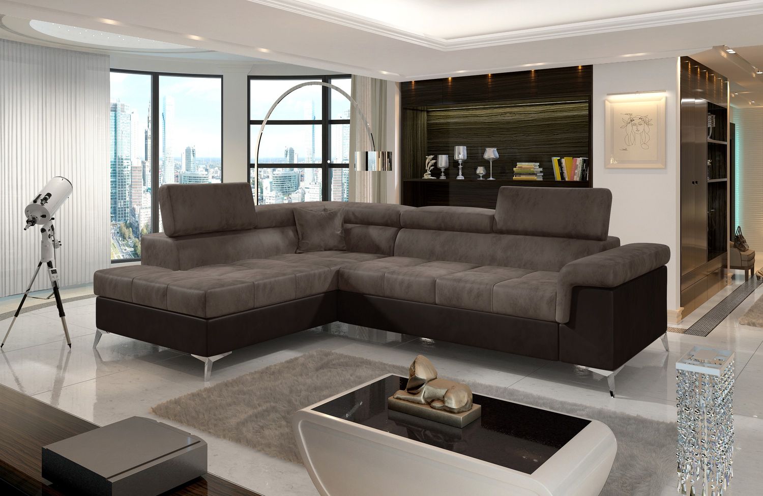 Corner Sleeper Sofa Whitby 48 | size: Width: 275cm, Height: 90cm, Depth: 202cm | color: Monolith | image: 1 | variant: 1016497