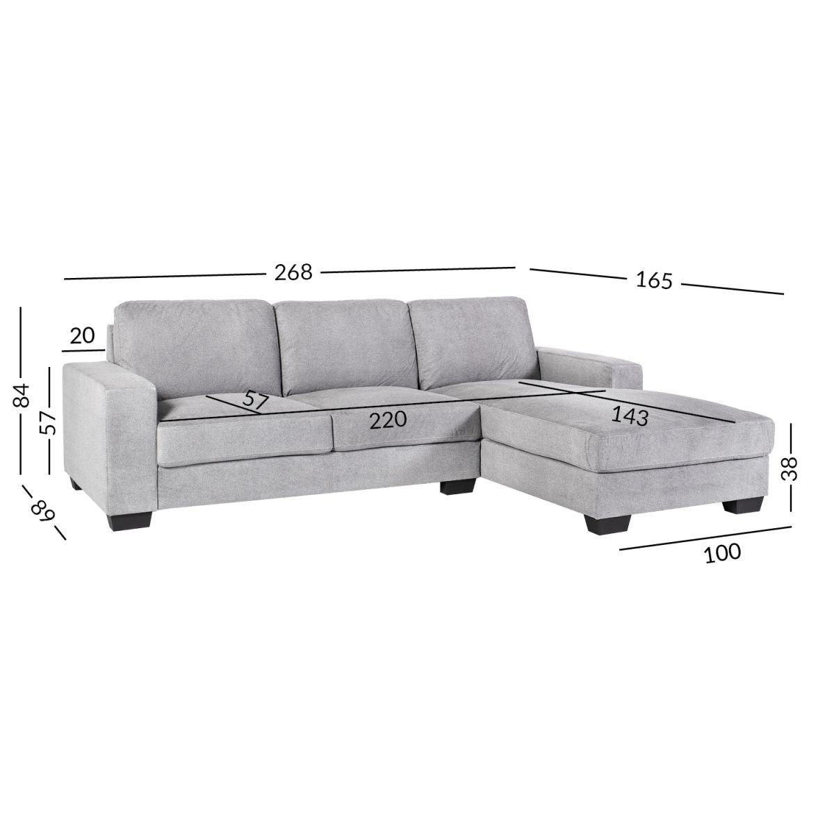 Corner Sofa Durham | size: Width: 268cm, Height: 84cm, Depth: 165cm | color: Gray | image: 2 | variant: 1000077