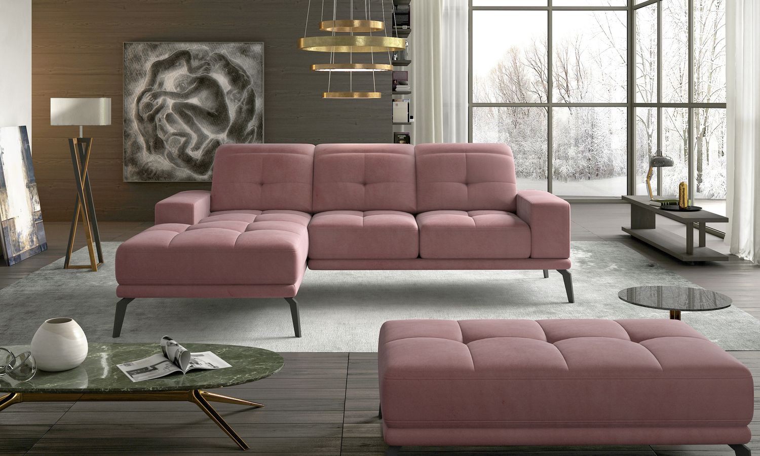 Corner Sofa East Piacenza 63 | size: Width: 265cm, Height: 98cm, Depth: 53cm | color: Mat/Velvet | image: 1 | variant: 1017535