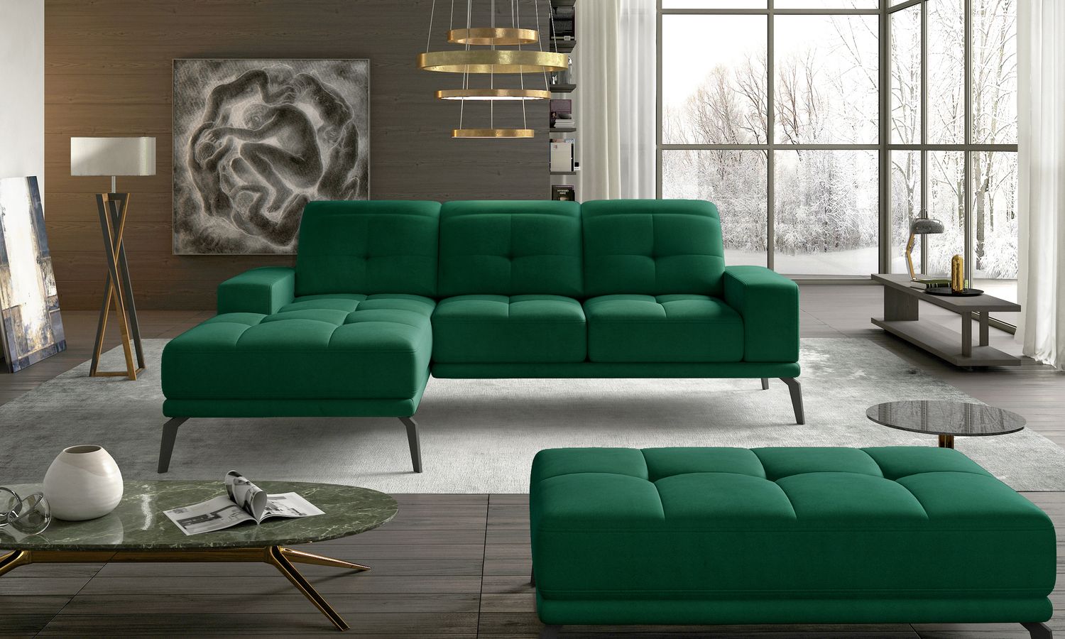 Corner Sofa East Piacenza 66 | size: Width: 265cm, Height: 98cm, Depth: 53cm | color: Green | image: 1 | variant: 1017538