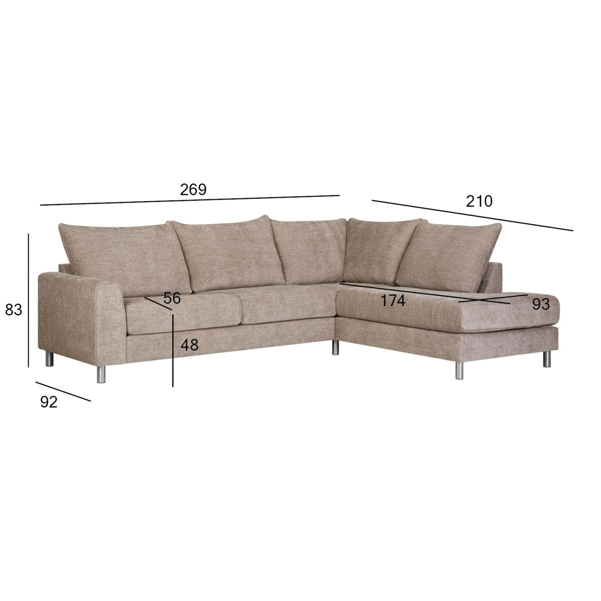 Corner Sofa East Stockholm | size: Width: 269cm, Height: 89cm, Depth: 92cm | color: Beige | image: 2 | variant: 1005791