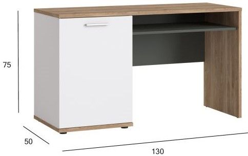 Desk East Tampere | size: Length: 75cm, Width: 130cm, Height: 50cm | color: White/Brown/Grey | image: 4 | variant: 1005866