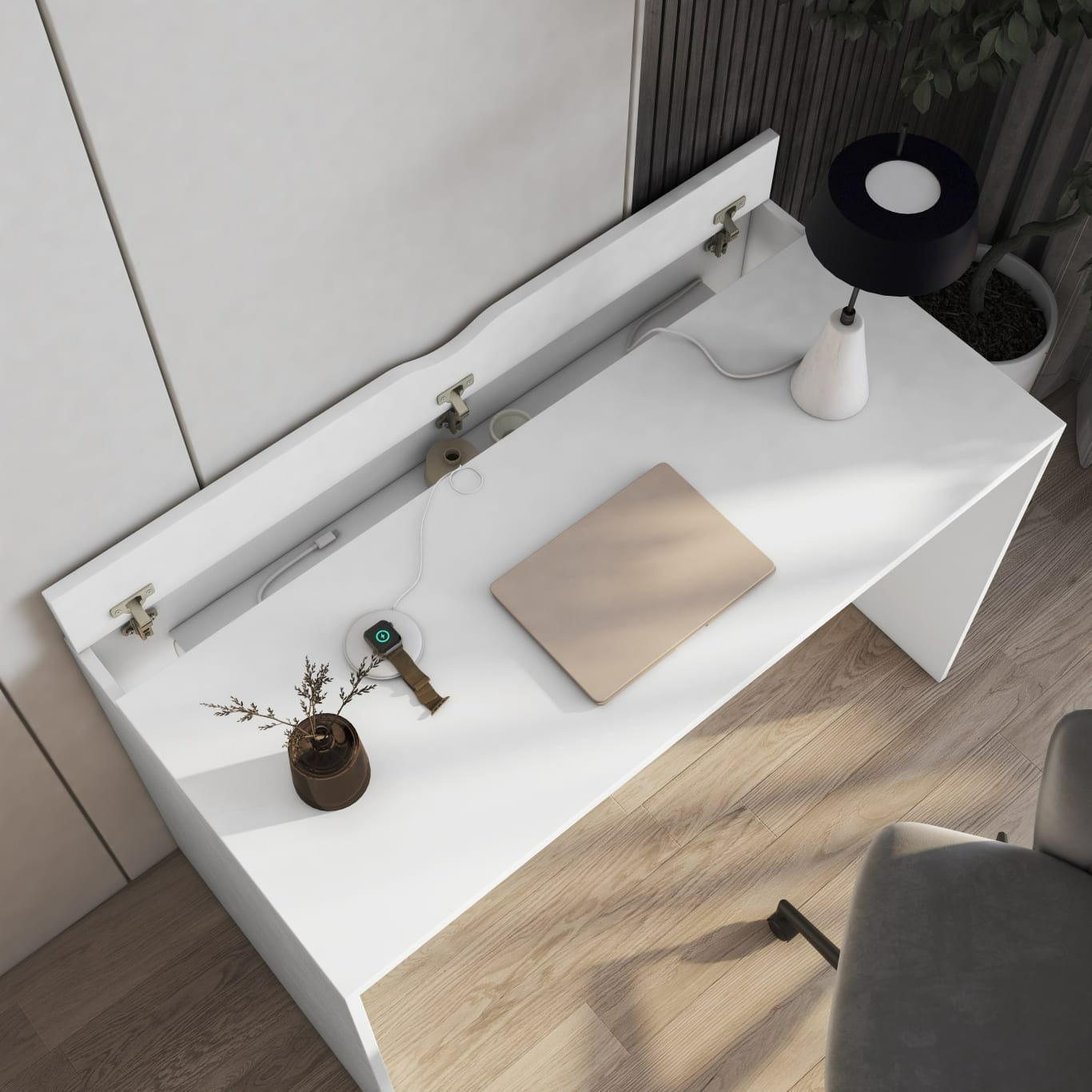 Desk Vercelli 1 | size: Length: 60cm, Width: 140cm, Height: 75cm | color: White | image: 4 | variant: 1010573