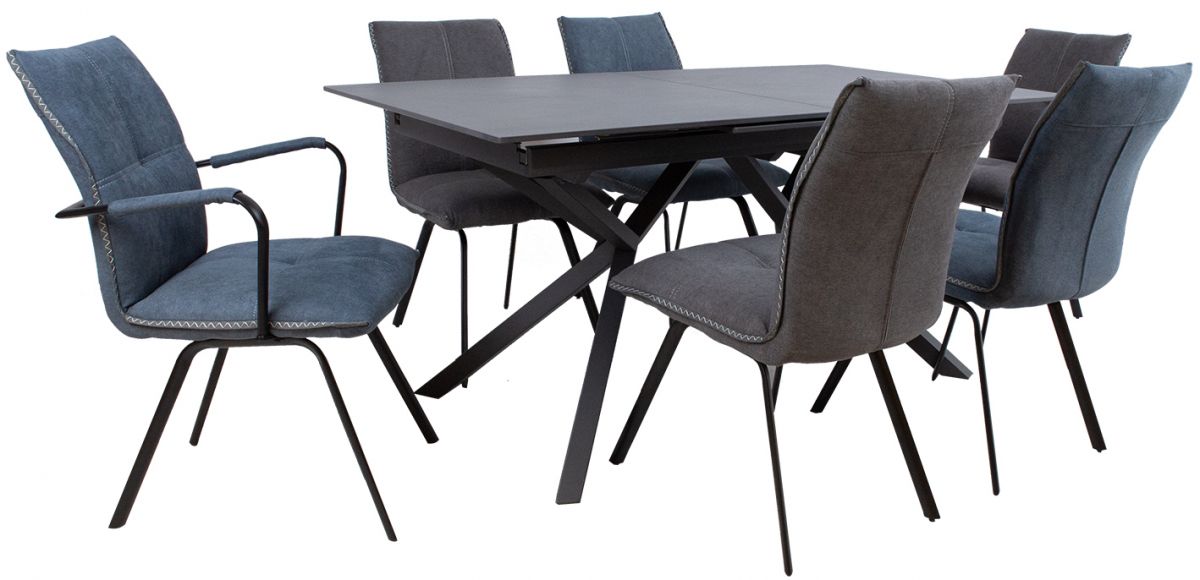 Dining Room Furniture Set Bromley | size: Length: 90cm, Width: 220cm, Height: 76cm | color: Black/Grey/Blue | image: 1 | variant: 1001675