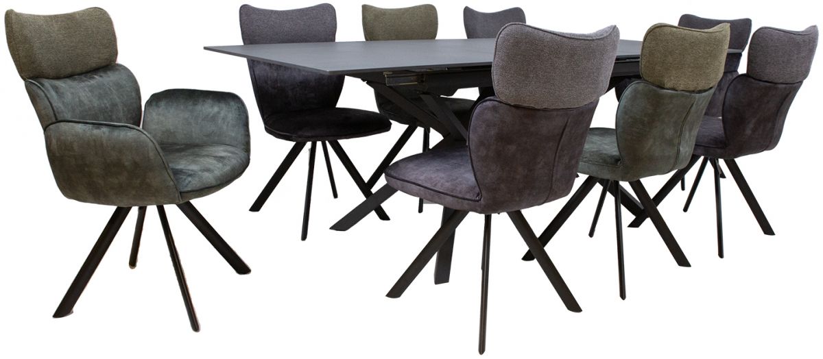 Dining Room Furniture Set Bromley | size: Length: 90cm, Width: 220cm, Height: 76cm | color: Black/Grey/Green | image: 1 | variant: 1001677