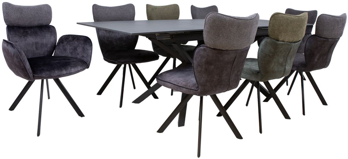 Dining Room Furniture Set Bromley | size: Length: 90cm, Width: 220cm, Height: 76cm | color: Black/Grey | image: 1 | variant: 1001678