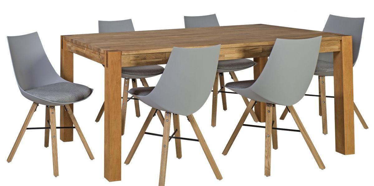 Dining Room Furniture Set Drammen | size: Length: 90cm, Width: 180cm, Height: 76cm | color: Brown/Oak/Grey | image: 0 | variant: 1001696