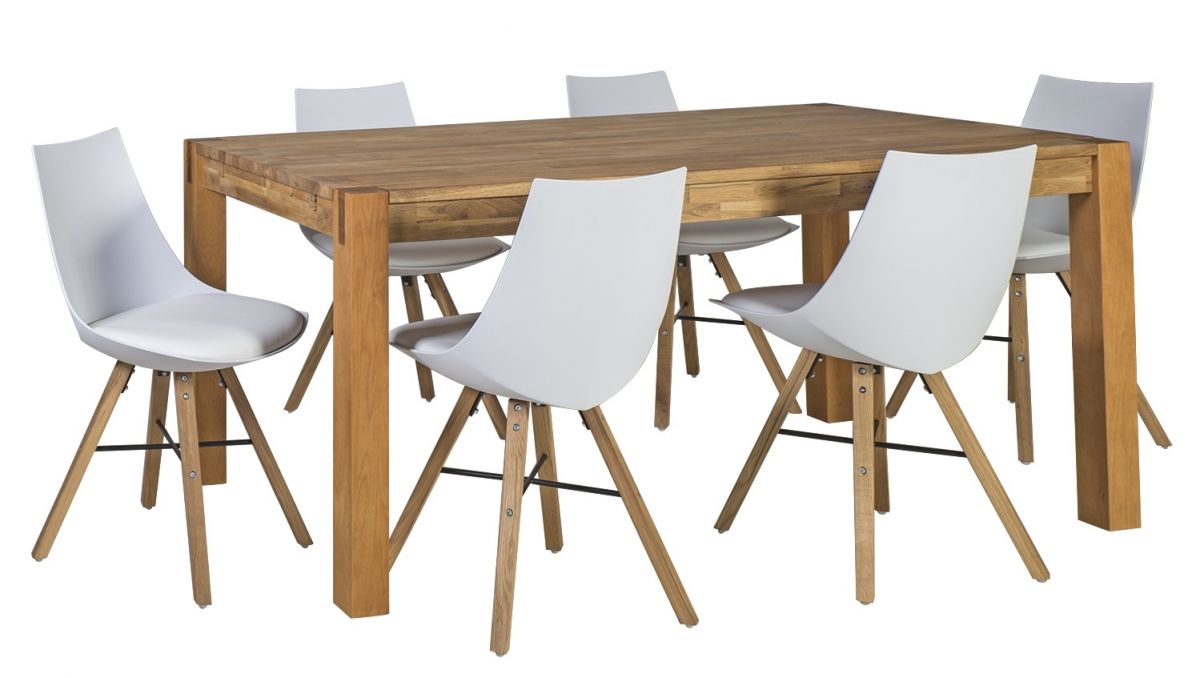 Dining Room Furniture Set Drammen | size: Length: 90cm, Width: 180cm, Height: 76cm | color: White/Beige/Oak | image: 0 | variant: 1001695