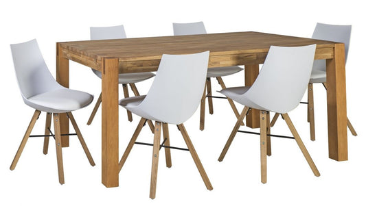 Dining Room Furniture Set Drammen | size: Length: 90cm, Width: 180cm, Height: 76cm | color: White/Beige/Oak | image: 0 | variant: 1001695