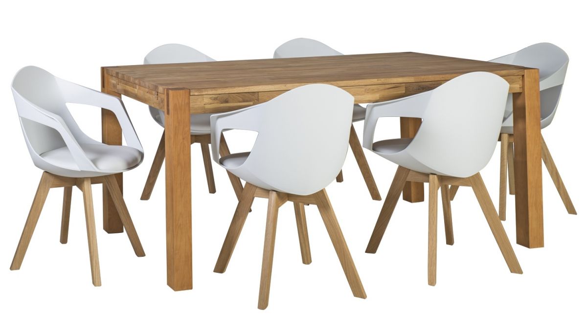 Dining Room Furniture Set Drammen | size: Length: 90cm, Width: 180cm, Height: 76cm | color: White/Brown/Oak | image: 0 | variant: 1001693