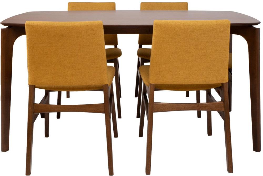 Dining Room Furniture Set East Marijampole | size: Length: 90cm, Width: 150cm, Height: 75cm | color: Brown/Yellow | image: 2 | variant: 1006296
