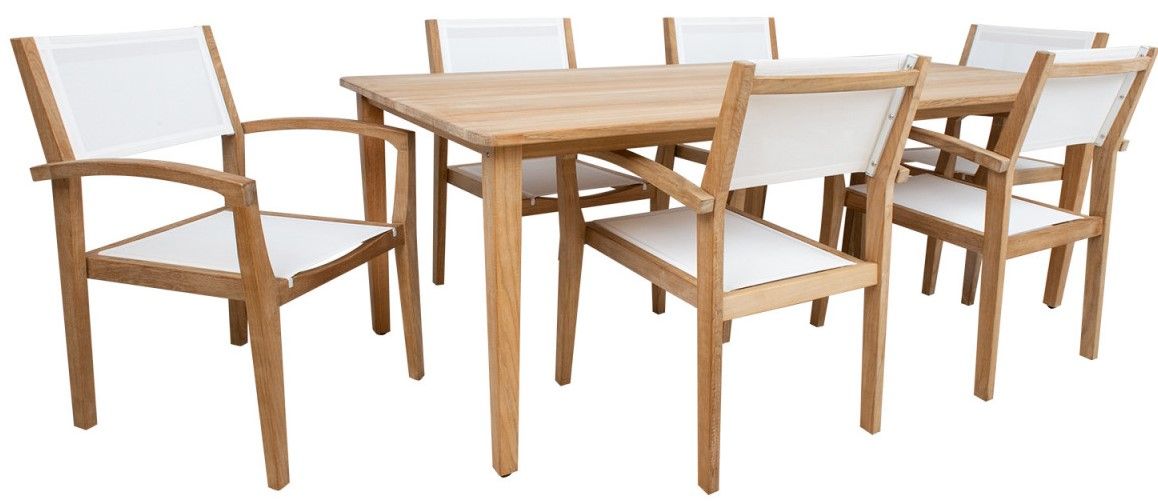 Dining Room Furniture Set Fredrikstad | size: Length: 100cm, Width: 220cm, Height: 75cm | color: White/Oak | image: 1 | variant: 1001686