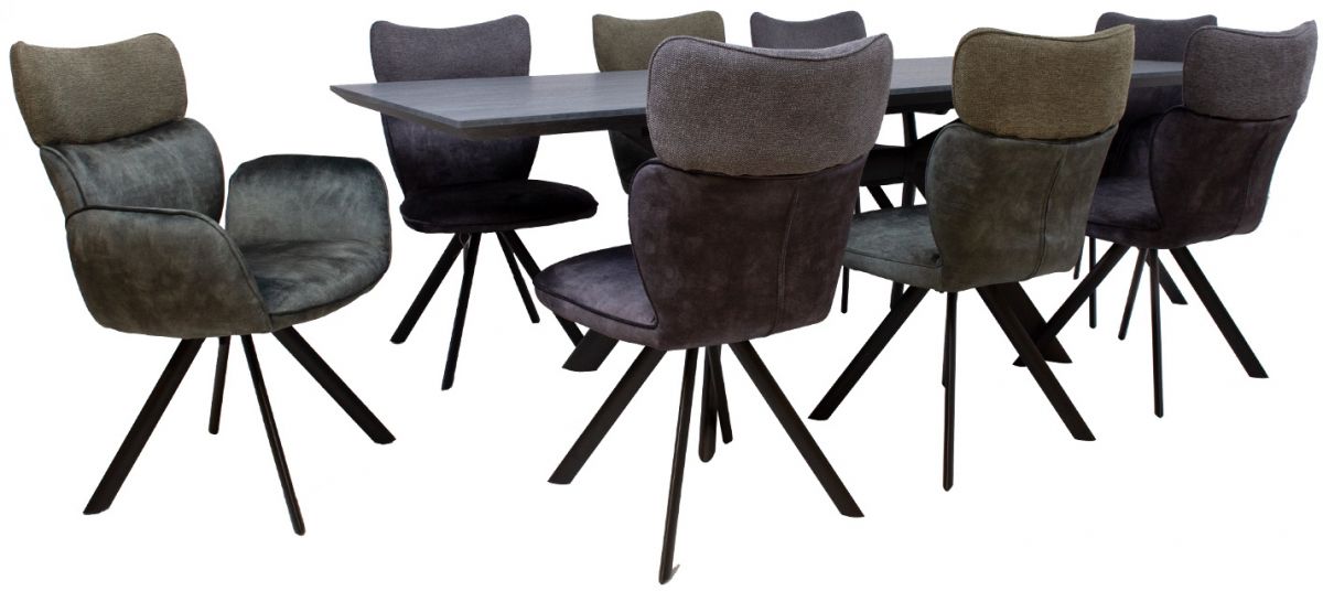 Dining Room Furniture Set Kristiansand | size: Length: 90cm, Width: 220cm, Height: 76cm | color: Black/Grey/Green | image: 1 | variant: 1001665