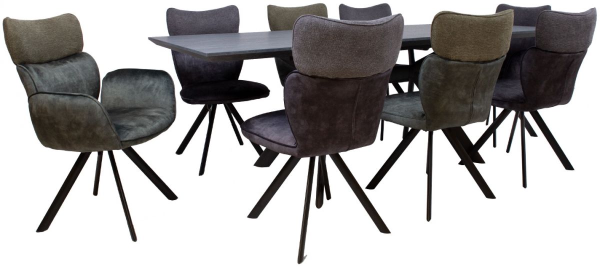 Dining Room Furniture Set Kristiansand | size: Length: 90cm, Width: 220cm, Height: 76cm | color: Black/Grey | image: 1 | variant: 1001666