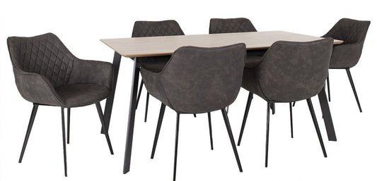Dining Room Furniture Set Rochester | size: Length: 90cm, Width: 160cm, Height: 75cm | color: Black/Oak/Grey | image: 0 | variant: 1005107