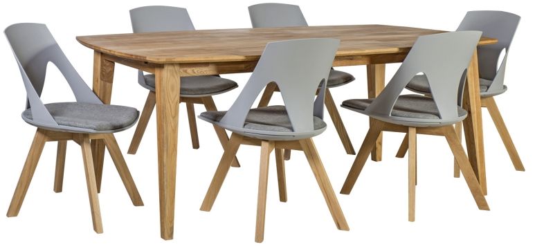Dining Room Furniture Set Sandnes | size: Length: 46cm, Width: 53cm, Height: 81cm | color: Beige/Oak/Grey | image: 1 | variant: 1005484