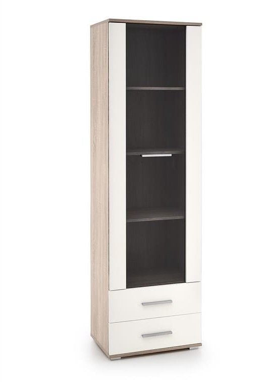 Display Cabinet Copenhagen | size: Width: 60cm, Height: 200cm, Depth: 40cm | color: White/Oak | image: 1 | variant: 1001955
