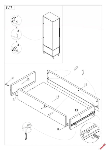 Display Cabinet East Rimini | size: Width: 60cm, Height: 192cm, Depth: 45cm | color: Black/Oak | image: 6 | variant: 1006655