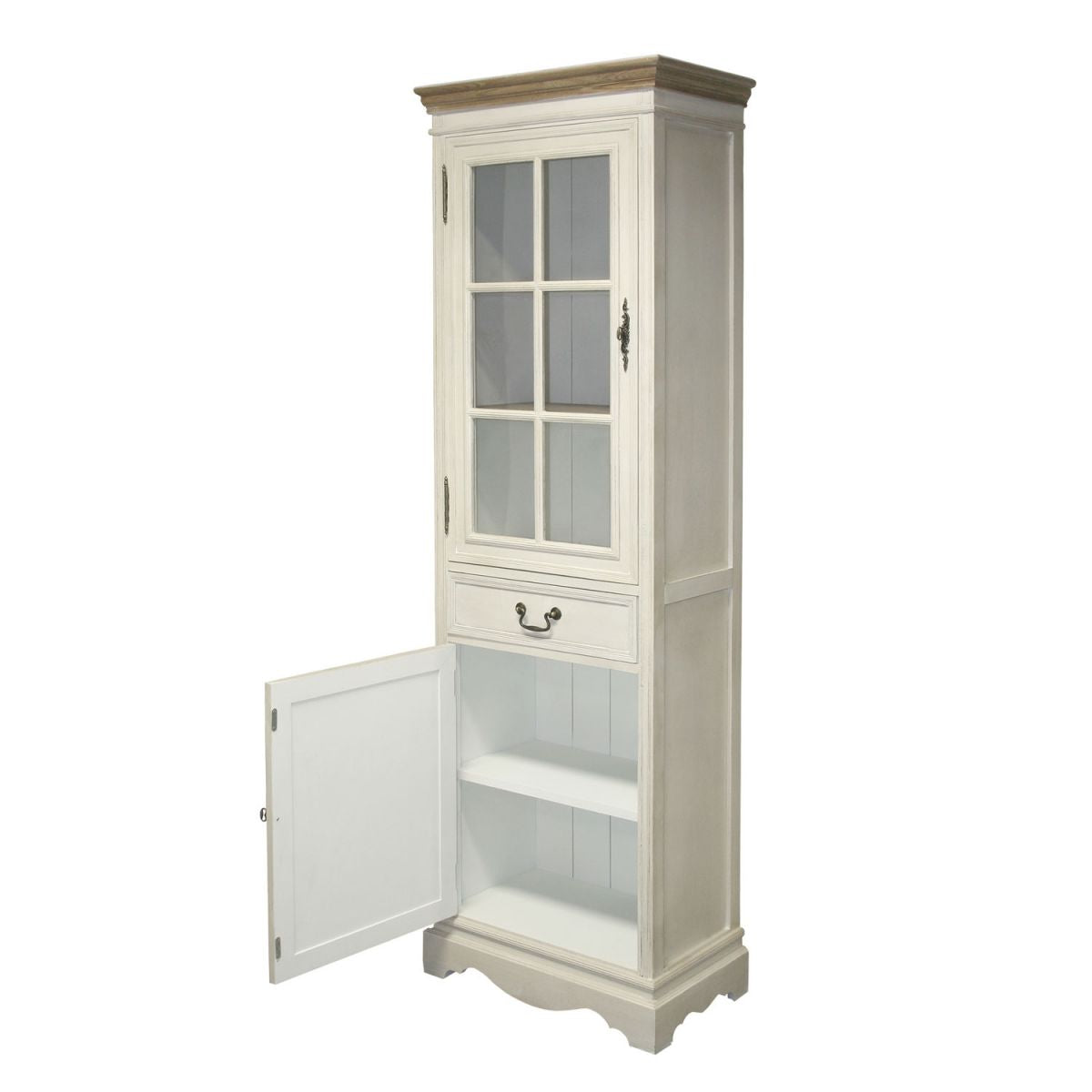 Display Cabinet Samira 1 | size: Width: 60cm, Height: 195.5cm, Depth: 35cm | color: White/Brown | image: 2 | variant: 1010903