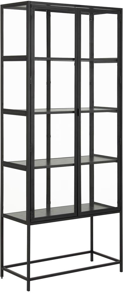 Display Cabinet Seaford 1 | size: Width: 77cm, Height: 185.6cm, Depth: 35cm | color: Black | image: 1 | variant: 1017056