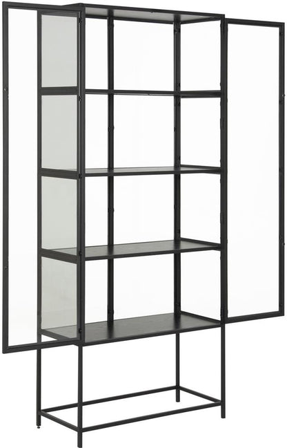 Display Cabinet Seaford 1 | size: Width: 77cm, Height: 185.6cm, Depth: 35cm | color: Black | image: 3 | variant: 1017056