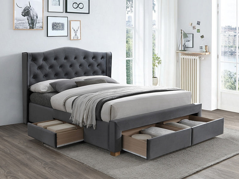 Double Bed Aspen II Velvet | size: Length: 219cm, Width: 178cm, Height: 124cm | color: Gray | image: 1 | variant: 1010934