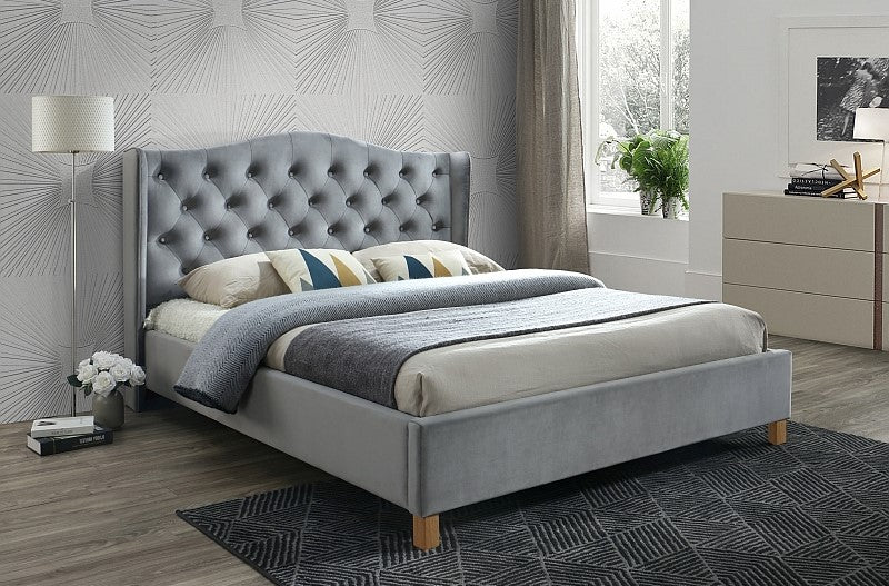 Double Bed Aspen Velvet | size: Length: 216cm, Width: 178cm, Height: 124cm | color: Gray | image: 1 | variant: 1010118