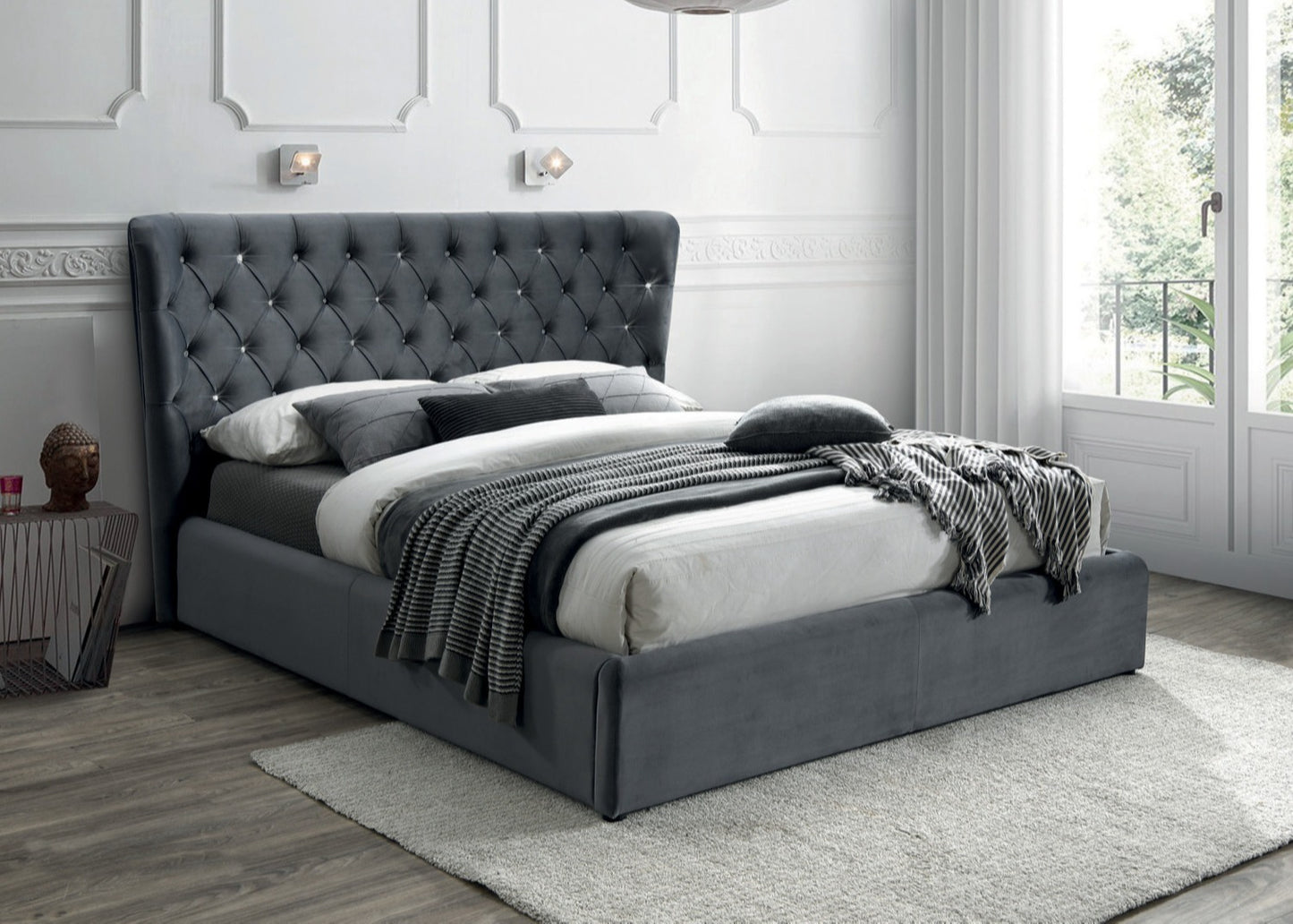 Double Bed Carven Velvet | size: Length: 225cm, Width: 199cm, Height: 123cm | color: Gray | image: 1 | variant: 1012330