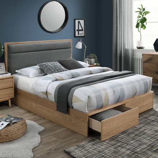 Double Bed East Addlestone | size: Length: 208cm, Width: 165.5cm, Height: 105cm | color: Oak/Grey | image: 1 | variant: 1005190