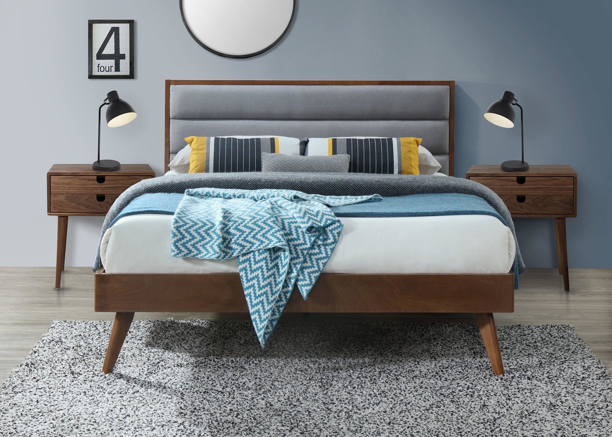 Double Bed East Adelaide | size: Length: 209cm, Width: 166cm, Height: 106cm | color: Grey/Walnut | image: 3 | variant: 1006683