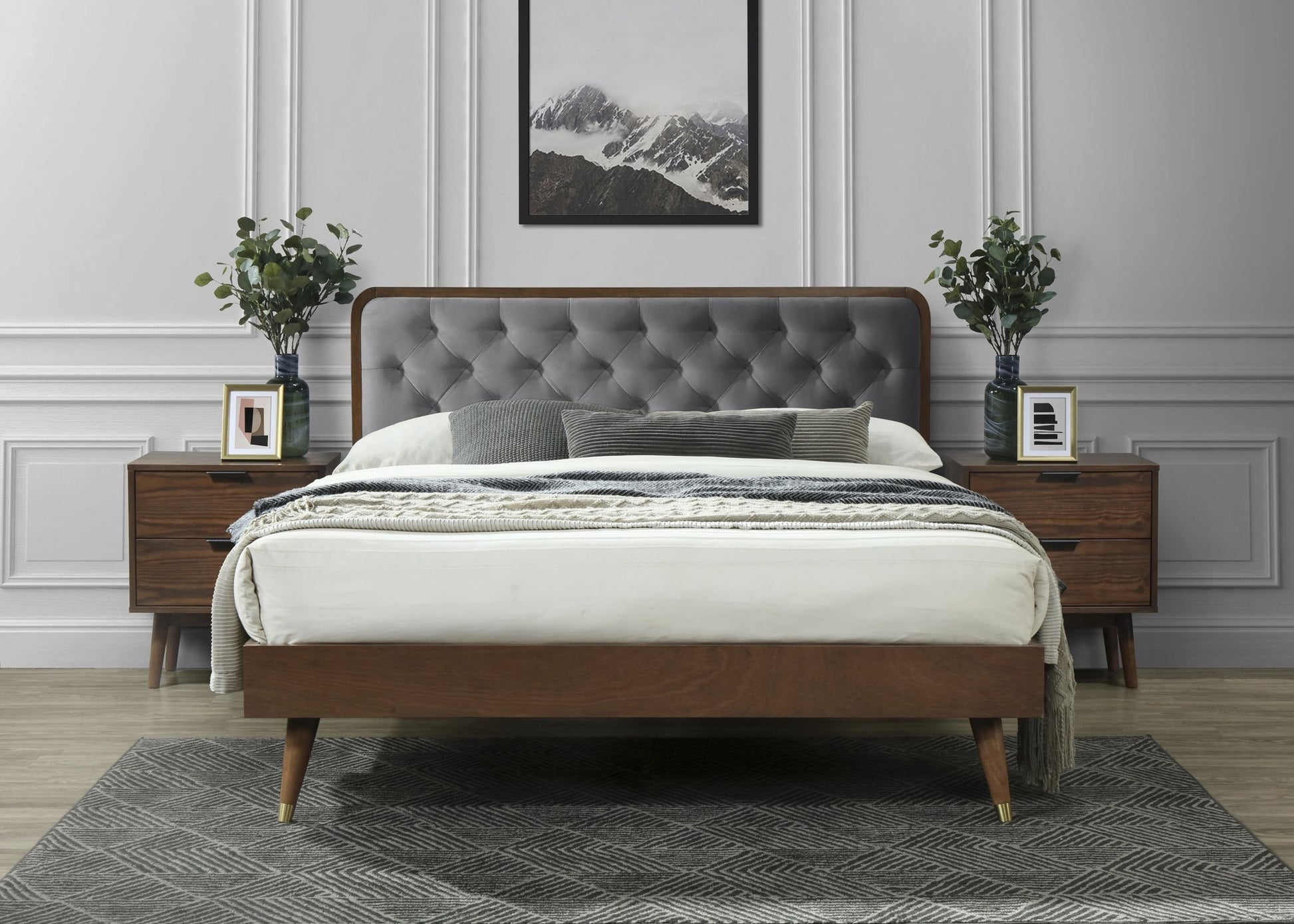Double Bed East Athens | size: Length: 208cm, Width: 162cm, Height: 102cm | color: Grey/Walnut | image: 3 | variant: 1006687