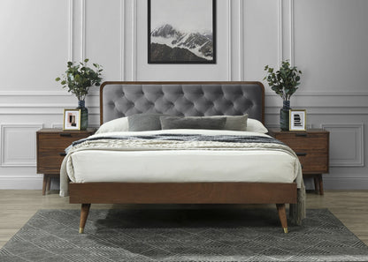Double Bed East Athens | size: Length: 208cm, Width: 162cm, Height: 102cm | color: Grey/Walnut | image: 3 | variant: 1006687